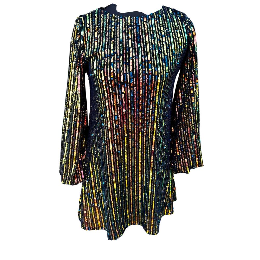 GB Girls Junior Size M Rainbow Sequin Top Black Peplum Party NYE Sparkle Blouse
